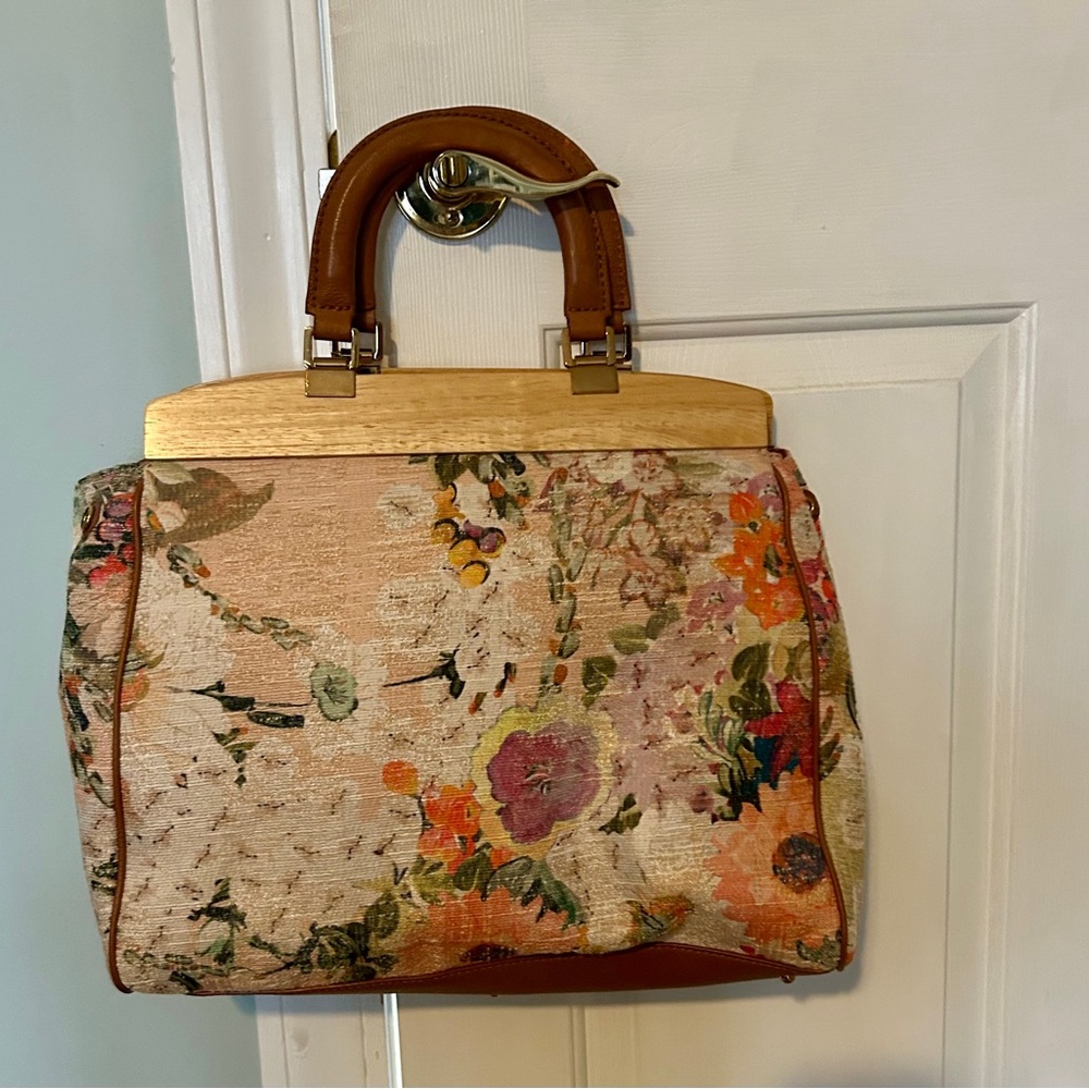 Tory Burch Attersee Floral Patchwork Women's Bag with Wooden Handle - Picture 3 of 8